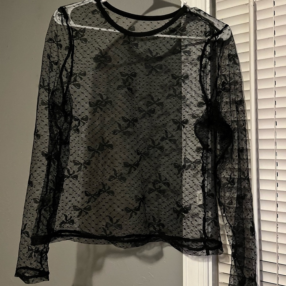 Black Lace Top with black bows  - NWOT - large
